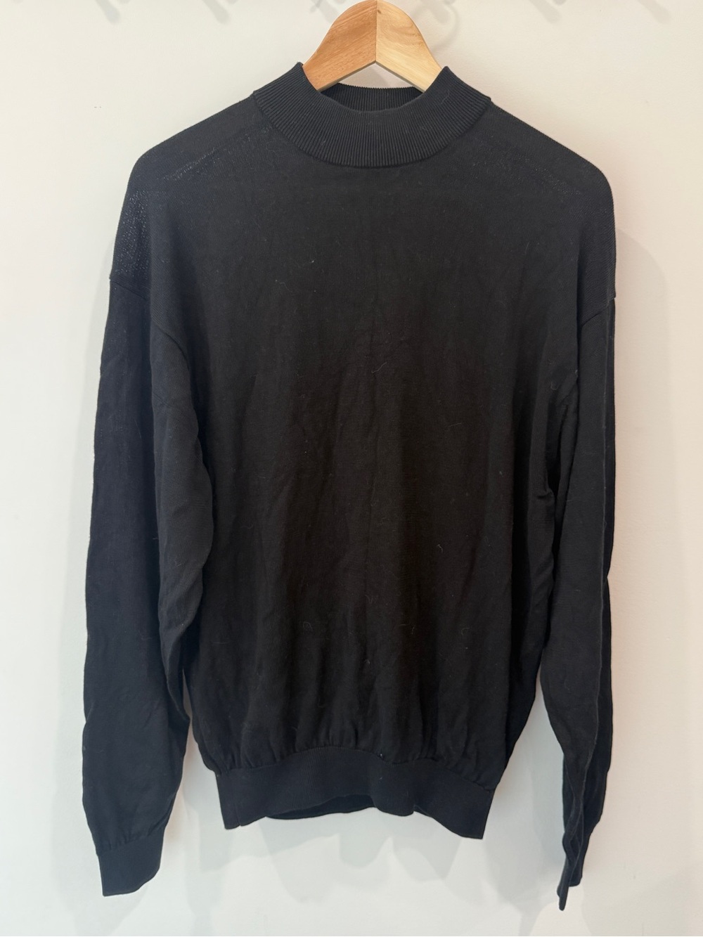 Pronto Uomo Men’s M Black Silk Cotton Mock Neck Crew Neck Sweater Soft Knit